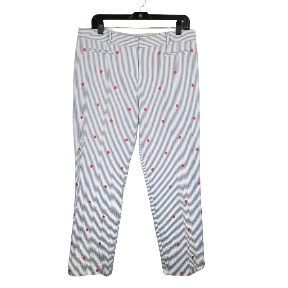 Brooks Brothers Women's Seersucker Embroidered Shell Pants Blue White 10